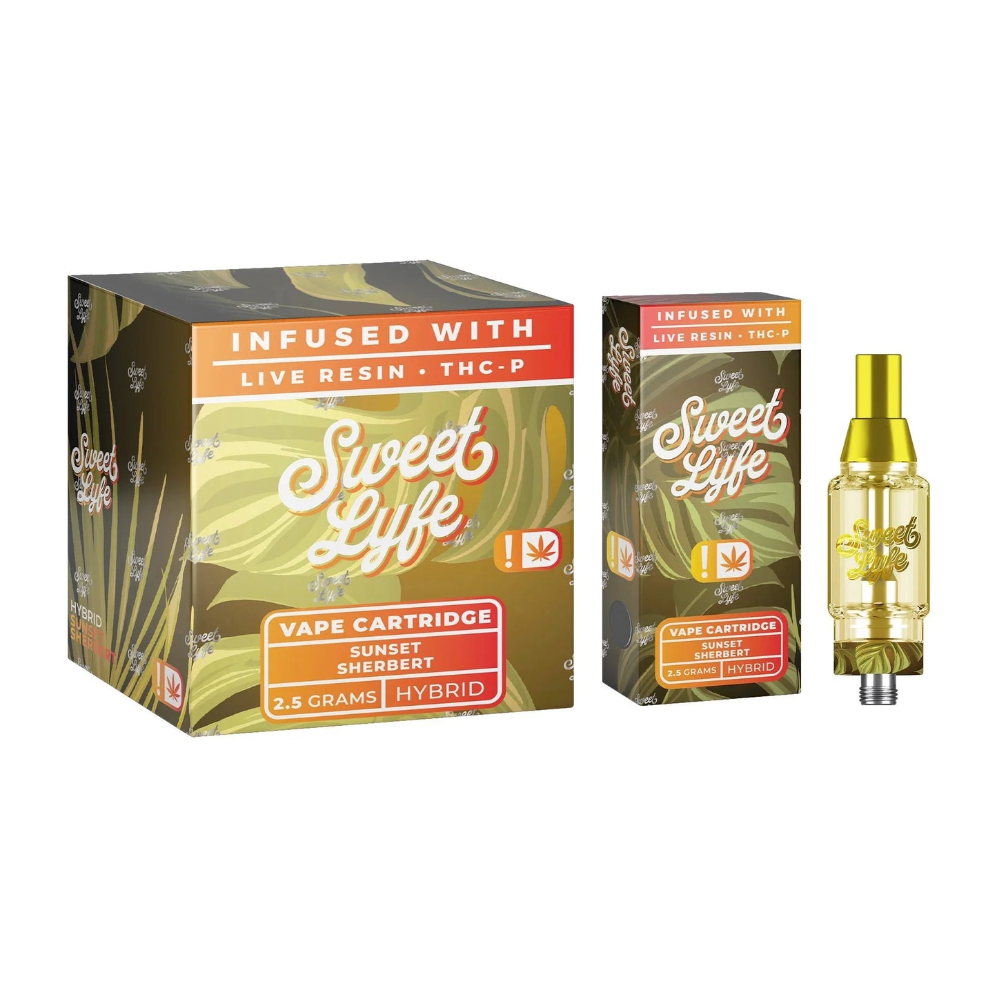 Sweet Lyfe Vape Cartridges 2.5ml w Live Resin Delta + THCP - Sunset Sherbert - Indica
