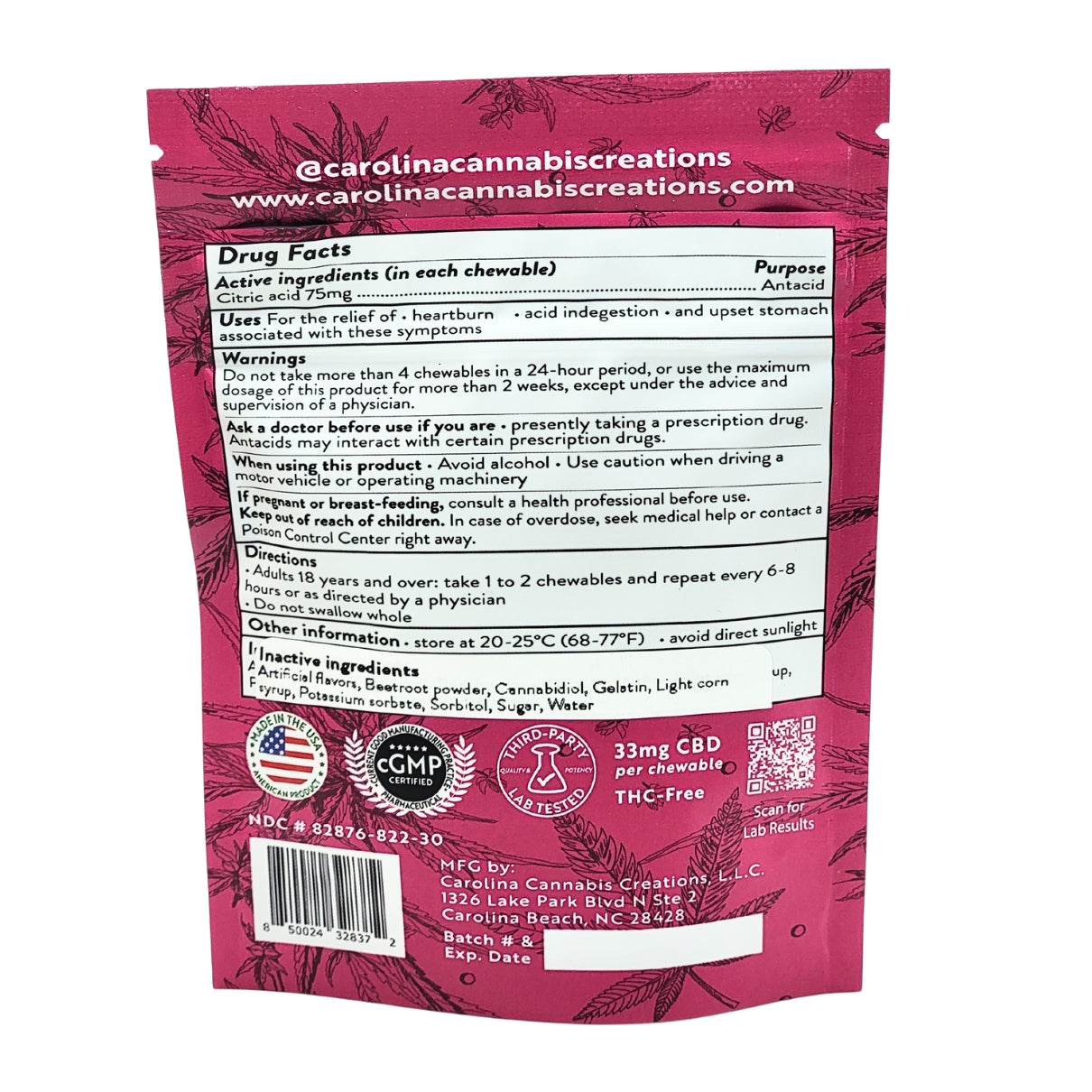 Daily Support Chewables | CBD | Strawberry 30ct bag | Carolina Cannabis Creations