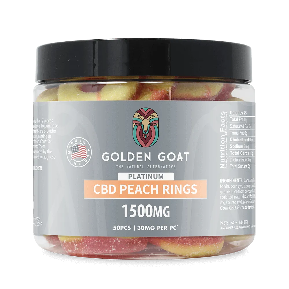 Golden Goat Platinum CBD Gummies 1500mg - Peach Rings