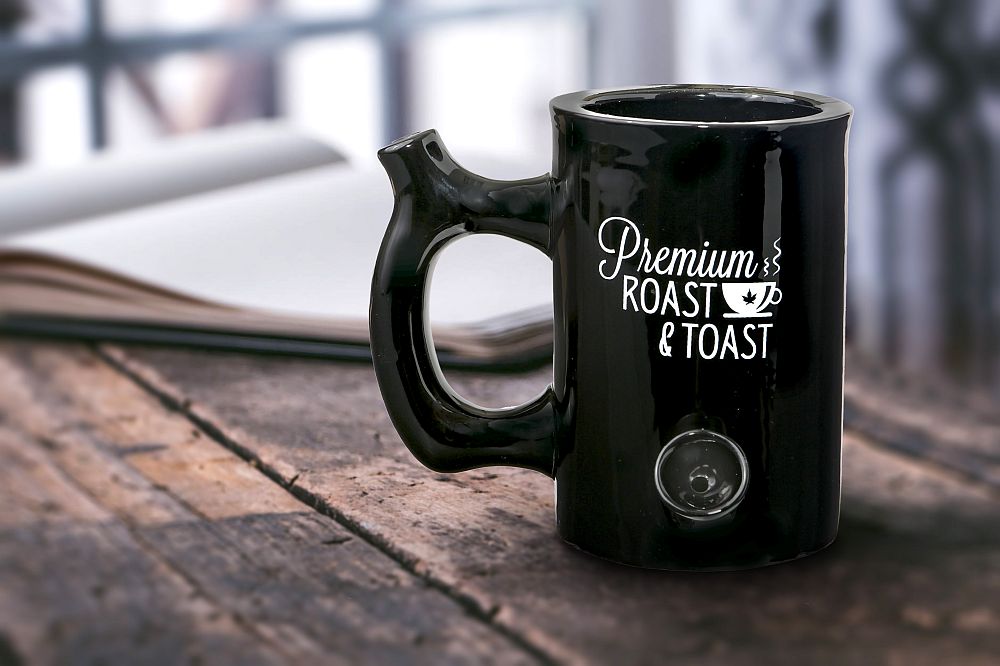 Premium Roast & Toast Mug - Shiny Black with White Print