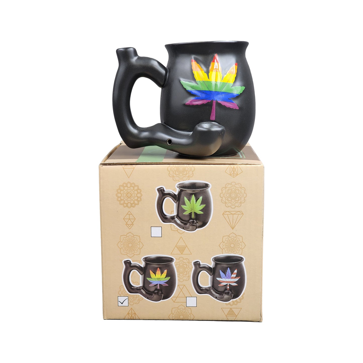 embossed leaf matt black mug - rainbow leaf