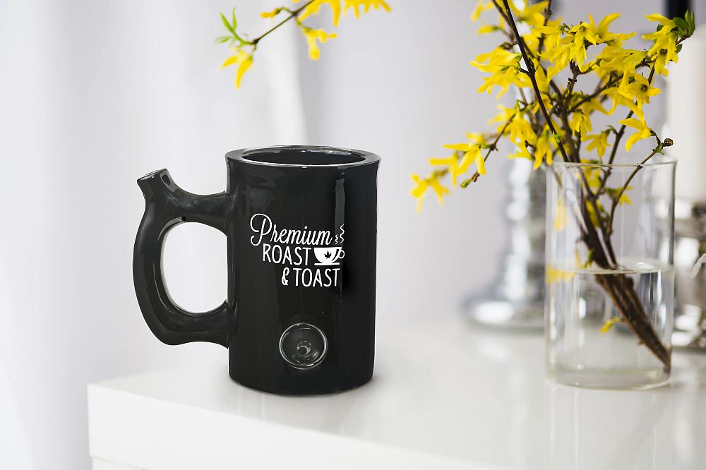 Premium Roast & Toast Mug - Shiny Black with White Print