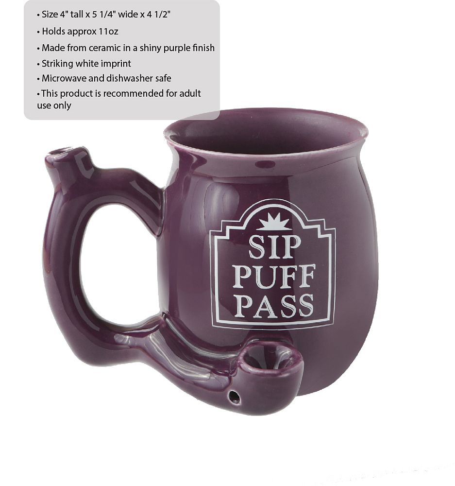 Sip Puff Pass mug - Purple with white letters