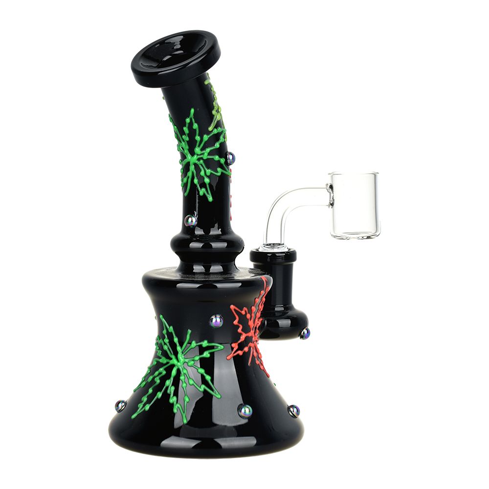 Neon Hemp Leaf Glow In The Dark Dab Rig - 6.5" / 14mm F