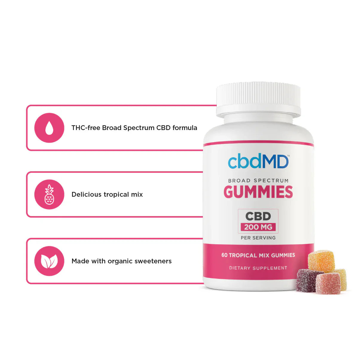 cbdMD Broad Spectrum CBD PM Sleep Gummies Raspberry - 750MG, 60ct