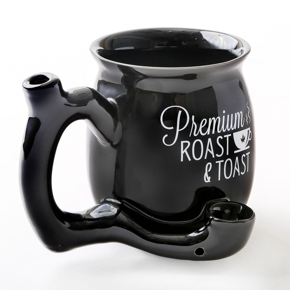 Premium Roast & Toast Single Wall Mug - Shiny Black with White Print